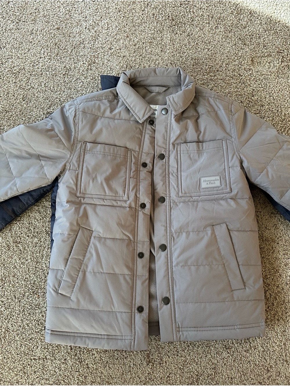 abercrombie kids gray tan quilted puffer jacket